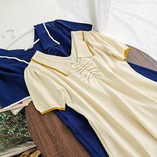 Short-sleeve Wide-collar Knit A-line Dress