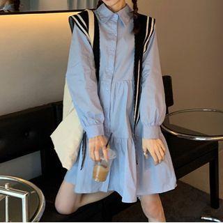 Tiered Mini A-line Shirtdress / Striped Shawl