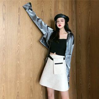 Cropped Shimmer Top / Notched Cropped Camisole / Mini Pencil Skirt With Pouch