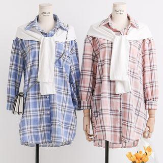 Mock Two-piece Long Plaid Shirt