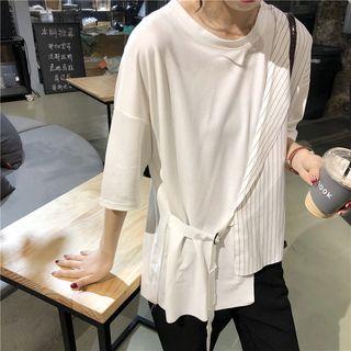 3/4-sleeve Pinstriped Panel T-shirt