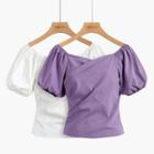 Ruched Puff-sleeve Chiffon Blouse