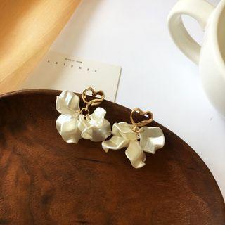 Heart Petal Alloy Fringed Earring 1 Pair - White & Gold - One Size