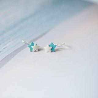 Ceramic Star Earring 1 Pair - White & Aqua Blue - One Size