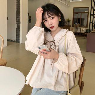 Frill Trim Puff-sleeve Blouse As Shown In Figure - One Size