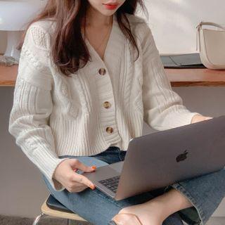 V-neck Cable Knit Cardigan Almond - One Size