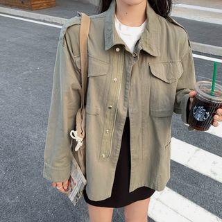 Pocket Detail Zip Jacket Army Green - One Size