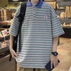 Short-sleeve Striped Polo Collar Shirt