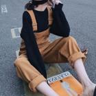 Set: Balloon-sleeve Pullover + Denim Dungaree