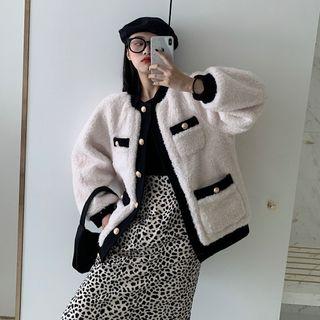 Contrast Trim Shearling Coat