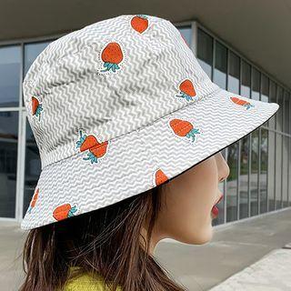 Strawberry Applique Chevron Stripe Bucket Hat