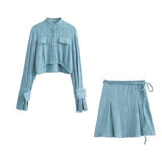 Set: Long-sleeve Cropped Blouse + Mini Skirt