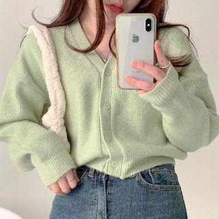 Plain V-neck Oversized Cardigan Light Green - One Size