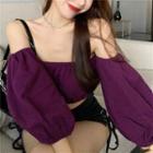 Puff-sleeve Cropped Top Purple - One Size