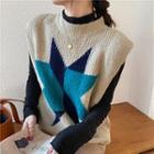 Pattern Color Block Knit Vest