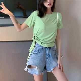 Tie-side Open Plain T-shirt