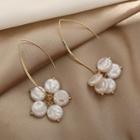 Faux Pearl Alloy Dangle Earring 1 Pair - White Flower - Gold - One Size