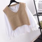 Knit Vest / Plain Long Sleeve Blouse