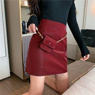 Faux Leather Mini Skirt / Waist Bag