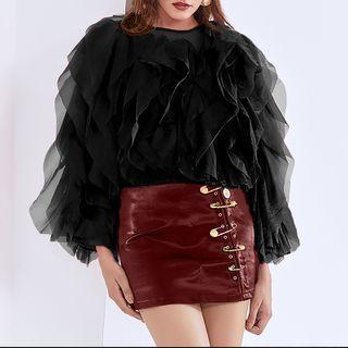 Ruffled Layer Mesh Blouse