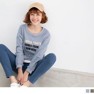 Long Sleeve Panel Hem Letter Print Top