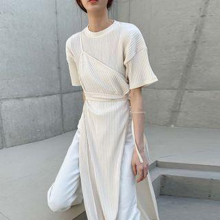 Plain Inset Short-sleeve Slit Dress