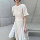 Plain Inset Short-sleeve Slit Dress