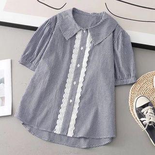 Short-sleeve Plaid Shirt Black & White - One Size