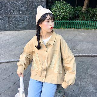 Lace Panel Button Jacket Khaki - One Size