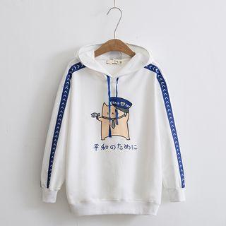 Ear-accent Cat-print Hooded Top