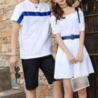 Couple Matching Cold Shoulder A-line Dress / Short-sleeve T-shirt / Shorts