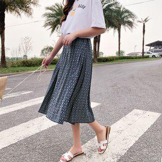 Patterned A-line Midi Skirt Green - One Size