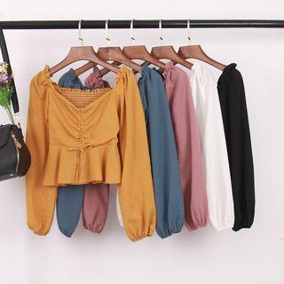 Long-sleeve Frill-trim Cropped Top