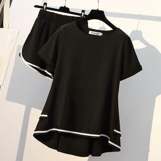 Set: Contrast Trim Short-sleeve T-shirt +shorts