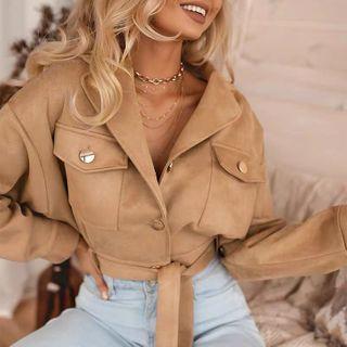 Cropped Suede Utility Shirt Jacket