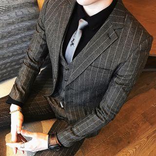 Set: Striped Slim Fit Blazer + Vest + Dress Pants