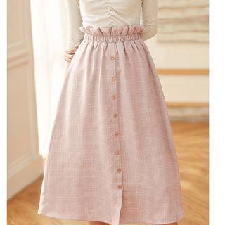 Buttoned Check A-line Midi Skirt
