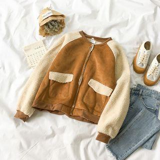 Faux Suede Zip Jacket Khaki - One Size