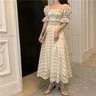Square Neck Puff Sleeve A-line Dress Off-white - One Size