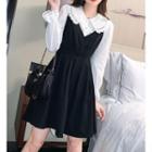 Long-sleeve Collar Blouse + Spaghetti Strap A-line Dress