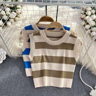 Round Neck Color Block Stripe Knit Tank Top