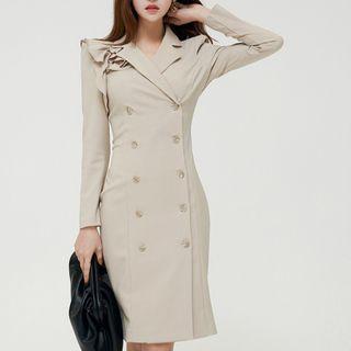 Long-sleeve Notch Lapel Double-breasted Sheath Dress