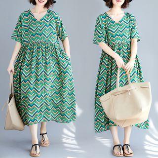 V-neck Print Maxi Dress As Shown In Figure - L