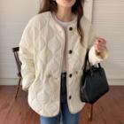 Quilted Drawstring-waist Button-up Jacket