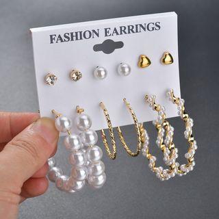 Set Of 6 Pairs: Stud Earring + Hoop Earring As Shown In Figure - One Size