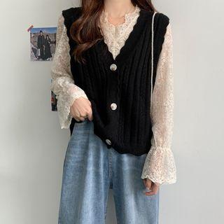 Lace Blouse / Button-up Sweater Vest