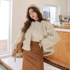 Snap-button Boxy Sherpa-fleece Jacket