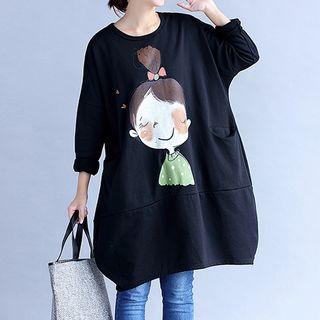 Long-sleeve Cartoon Print Pullover Dress