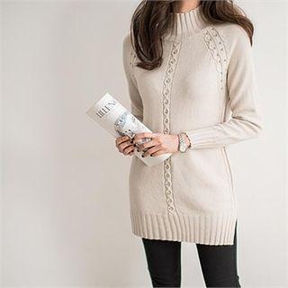 Mock-neck Beaded Long Knit Top
