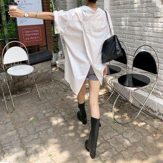 Short-sleeve Slit-back Oversized Shirt